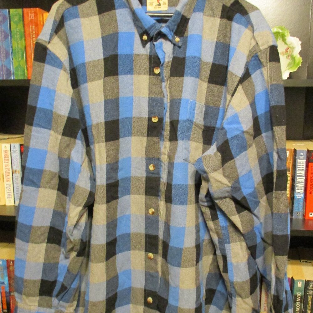 Red Head Brand Co. Men's Blue/Black/Gray Plaid Heavy Flannel Shirt Sz. 4XL